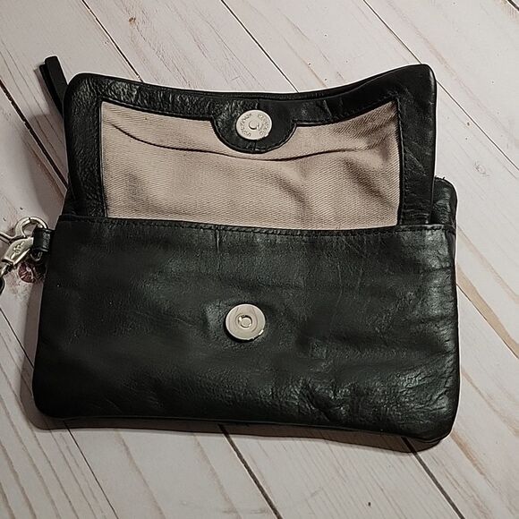 DAY & MOOD PINE CLUTCH BLACK DISTRESSED LEATHER CLUTCH WRISTLET BAG - Picture 4 of 12